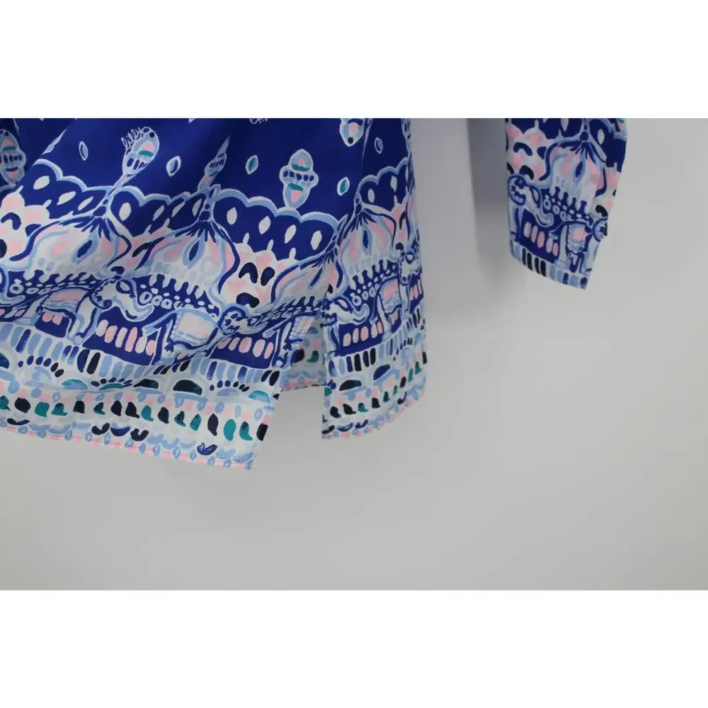 Lilly Pulitzer Silk Blend Asani Tunic Top Lapis Lazuli Glow Up Engineered Print - Picture 4 of 6